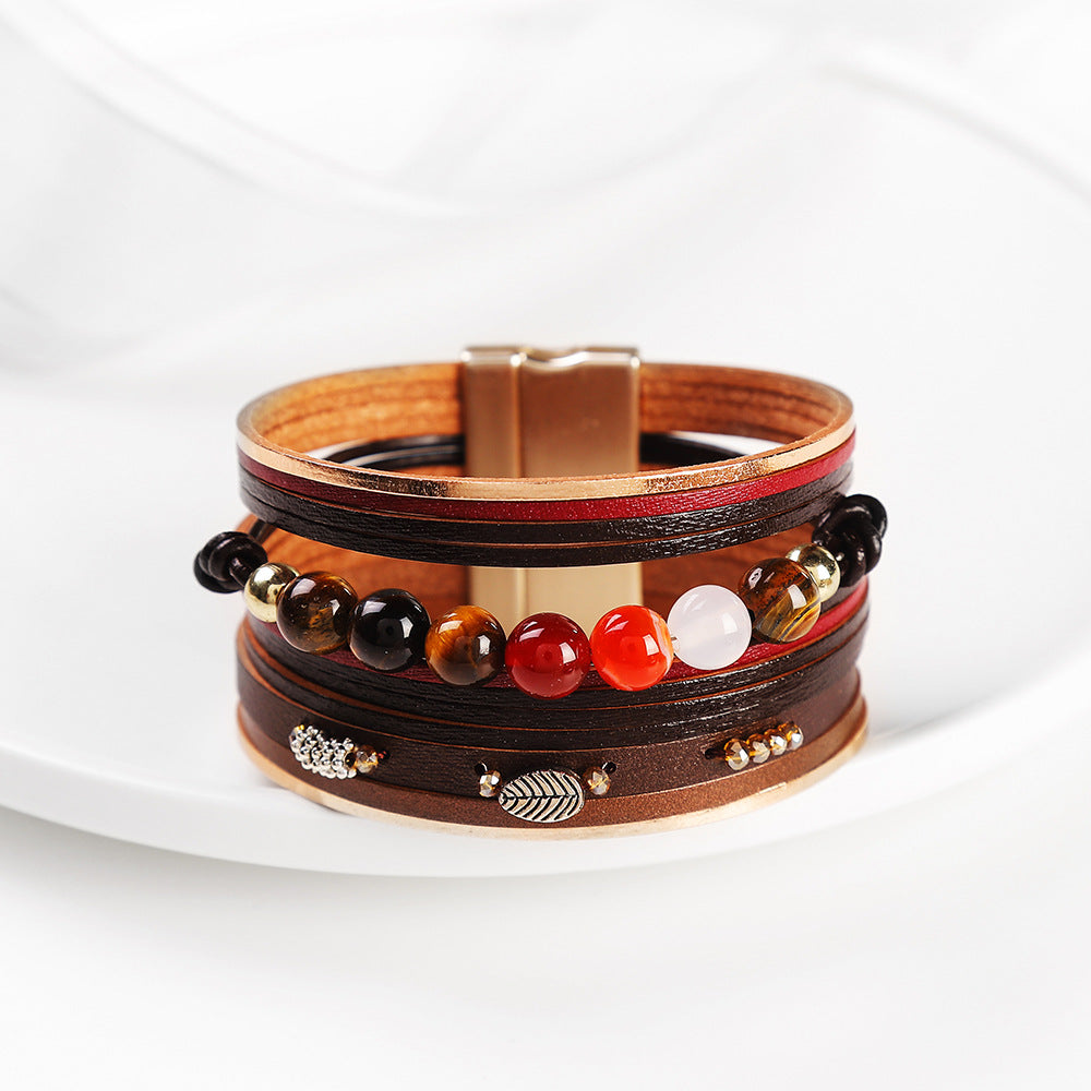 Wholesale Baroque Freshwater Pearl Braided Multi-Layered Leather Bracelet